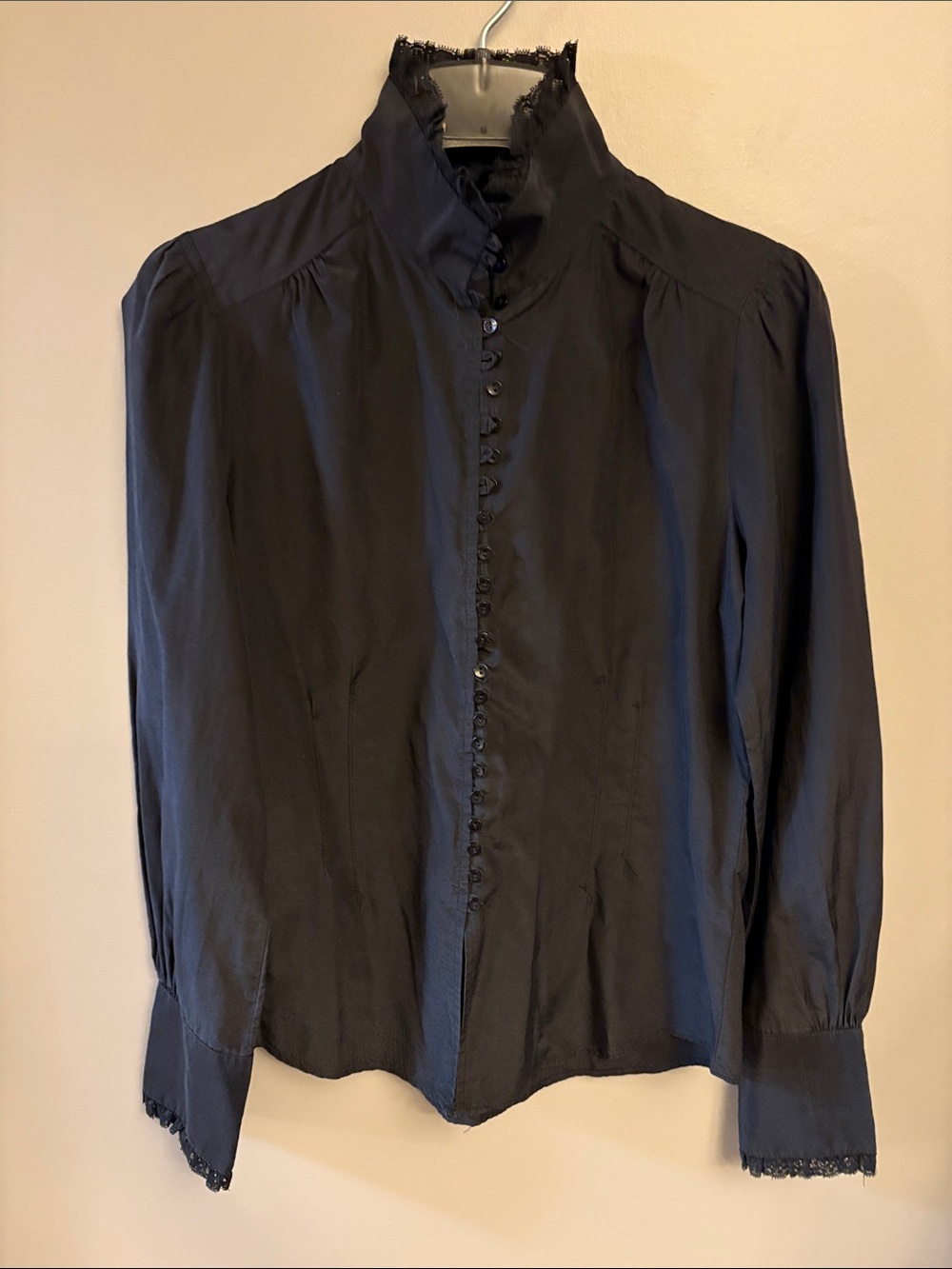 ZARA | Victorian-Inspired Black Button-Up Blouse